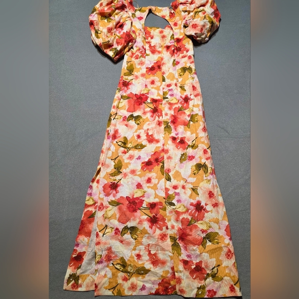 Moon River Floral Puff Sleeve Dress - Pink, Orange, Green EUC PTP 17 XS - Picture 3 of 4